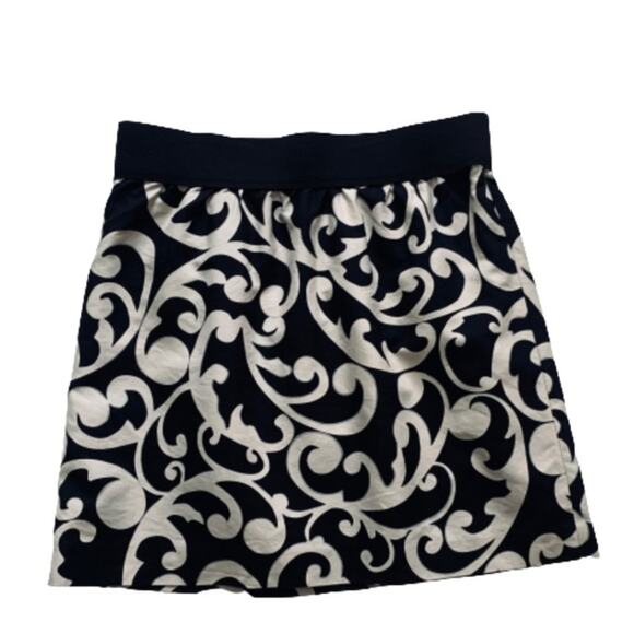 Loft Pencil Skirt Black Tan Scroll Print Elastic Waist Cotton Silk Blend Size 6 - Picture 1 of 10